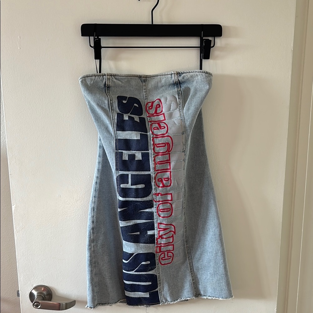 Forever 21 Light Blue Denim Jean dress with Graphic Text